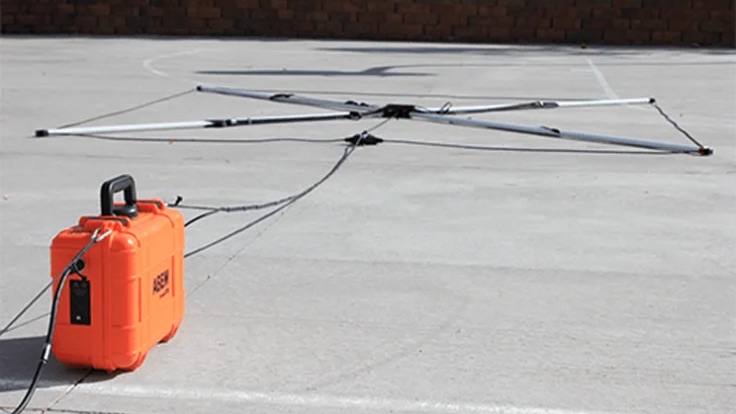 ABEM resistivity system with cable spread on a concrete court