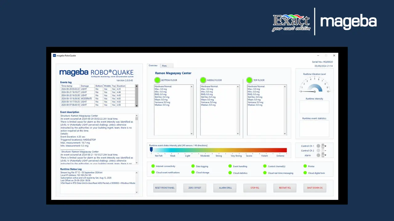 Dashboard perangkat lunak pemantauan seismik real-time dan log gempa bumi Mageba ROBO QUAKE.